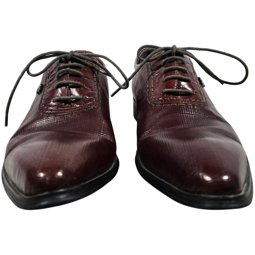 GRIMENTIN Mens Burgundy Textured Leather Oxford Dress Shoes‎ Size 245 US 6.5
